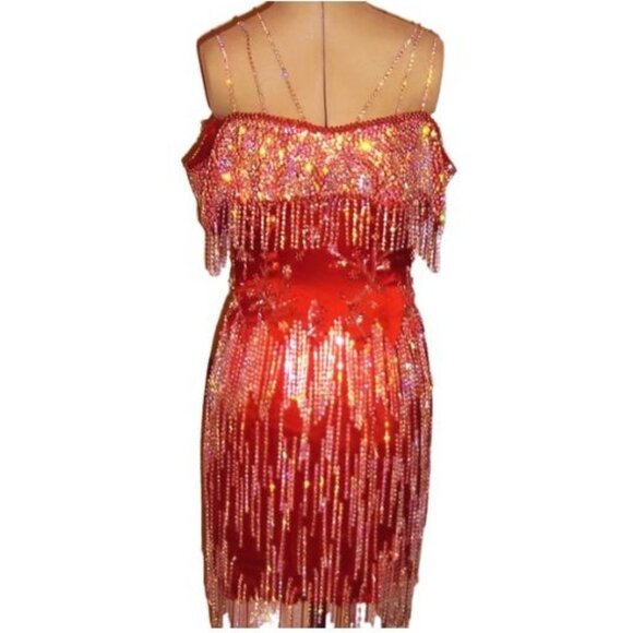 Couture Luxury Designer Wedding Evening Swarovski Crystals Runway Cocktail Dress - Picture 2 of 15